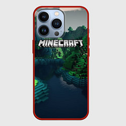 Чехол для iPhone 13 Pro Minecraft logo зеленые квадратные кубы, цвет: 3D-красный