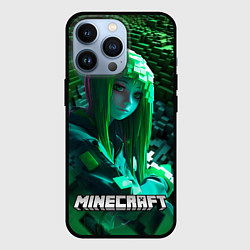 Чехол для iPhone 13 Pro Minecraft девушка зеленый мир, цвет: 3D-черный