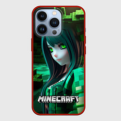 Чехол для iPhone 13 Pro Minecraft девушка зеленые кубики, цвет: 3D-красный