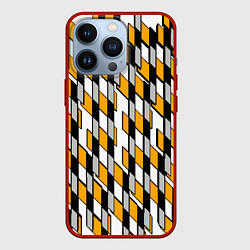 Чехол для iPhone 13 Pro Киберпанк узор чёрно-жёлтый на белом фоне, цвет: 3D-красный