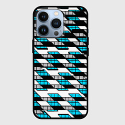 Чехол для iPhone 13 Pro Синие треугольники и квадраты на белом фоне, цвет: 3D-черный