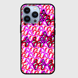 Чехол для iPhone 13 Pro Розовый узор и белая обводка, цвет: 3D-черный