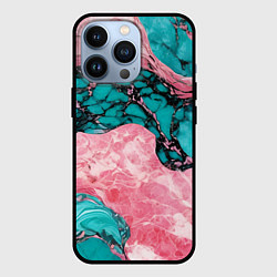 Чехол для iPhone 13 Pro Розово-бирюзовый мрамор, цвет: 3D-черный