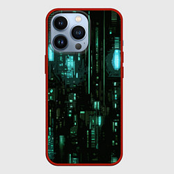 Чехол iPhone 13 Pro Киберпанк светящиеся голубые элементы