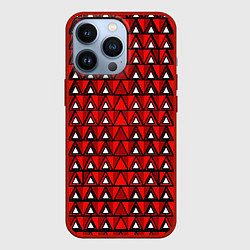 Чехол для iPhone 13 Pro Узор из треугольников с чёрной обводкой красный, цвет: 3D-красный
