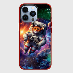 Чехол для iPhone 13 Pro Котик бравый космонавт - неон, цвет: 3D-красный