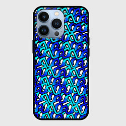 Чехол для iPhone 13 Pro Синий узор и чёрная обводка, цвет: 3D-черный