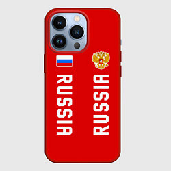 Чехол iPhone 13 Pro Россия три полоски на красном фоне