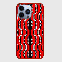 Чехол iPhone 13 Pro Красные и белые техно линии
