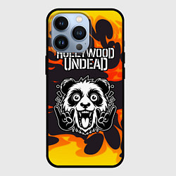 Чехол для iPhone 13 Pro Hollywood Undead рок панда и огонь, цвет: 3D-черный