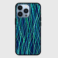 Чехол iPhone 13 Pro Тёмно-синий абстрактный неоновые линии