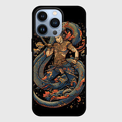 Чехол для iPhone 13 Pro Боец Муай-тай и огромный дракон, цвет: 3D-черный