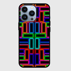 Чехол для iPhone 13 Pro Цветные светящиеся прямоугольники, цвет: 3D-черный