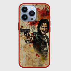 Чехол для iPhone 13 Pro Джон Уик с пистолетом в стиле гранж, цвет: 3D-красный