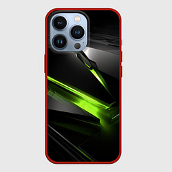 Чехол для iPhone 13 Pro Зеленая абстрактная конструкция в стиле nvidia, цвет: 3D-красный