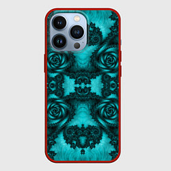 Чехол для iPhone 13 Pro Узорные бирюзовые фракталы, цвет: 3D-красный