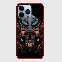 Чехол для iPhone 13 Pro Металлический череп мотоциклиста, цвет: 3D-красный
