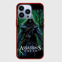 Чехол для iPhone 13 Pro Assassins creed зеленый стиль матрицы, цвет: 3D-красный