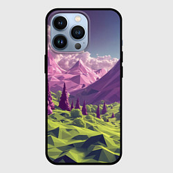Чехол iPhone 13 Pro Геометрический зеленый пейзаж и фиолетовые горы