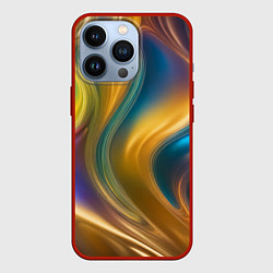 Чехол для iPhone 13 Pro Жидкий разноцветный металл, цвет: 3D-красный