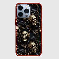 Чехол для iPhone 13 Pro Прикованные золотой цепью черепа, цвет: 3D-красный