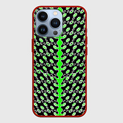 Чехол iPhone 13 Pro Зелёные киберпанк ячейки на чёрном фоне