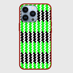 Чехол для iPhone 13 Pro Вертикальные чёрно-зелёные полосы, цвет: 3D-красный