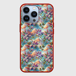 Чехол для iPhone 13 Pro Объемная сирень паттерн, цвет: 3D-красный