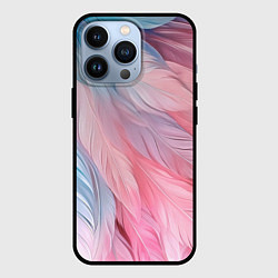 Чехол для iPhone 13 Pro Пастельно-голубые и розовые перья, цвет: 3D-черный