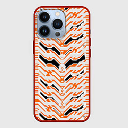 Чехол iPhone 13 Pro Агрессивный бело-оранжевый паттерн
