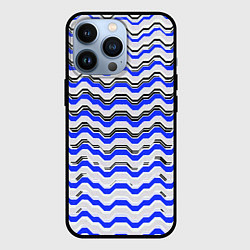 Чехол для iPhone 13 Pro Black and blue stripes on a white background, цвет: 3D-черный