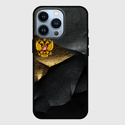 Чехол для iPhone 13 Pro Золотой герб России на темном фоне, цвет: 3D-черный