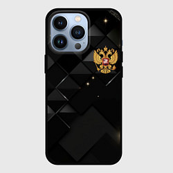 Чехол для iPhone 13 Pro Золотой герб России на черно-золотой текстуре, цвет: 3D-черный