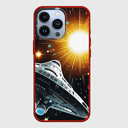 Чехол для iPhone 13 Pro Космолёт в неоновом космосе - нейросеть, цвет: 3D-красный