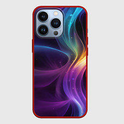 Чехол для iPhone 13 Pro Радужные неоновые волны и разводы на черном фоне, цвет: 3D-красный