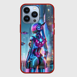 Чехол iPhone 13 Pro Cyberpunk girl - neon glow ai art