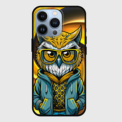 Чехол для iPhone 13 Pro Модная сова и желтый спиральный фон, цвет: 3D-черный