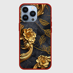 Чехол для iPhone 13 Pro Золотые объемные узоры на ткани, цвет: 3D-красный