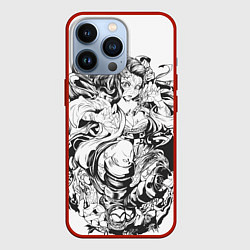 Чехол для iPhone 13 Pro Клинок рассекающий демонов Незуко чб, цвет: 3D-красный