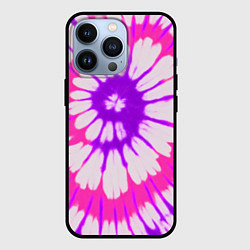 Чехол для iPhone 13 Pro Тай дай розовый с фиолетовым, цвет: 3D-черный