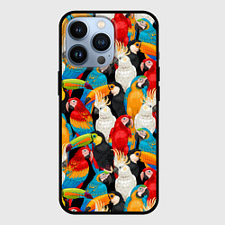 Чехол для iPhone 13 Pro Экзотические птицы попугаи и туканы, цвет: 3D-черный