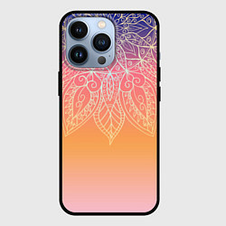 Чехол iPhone 13 Pro Сине-оранжевый градиент с узором мандала