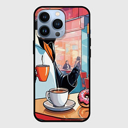 Чехол для iPhone 13 Pro Пингвин угощает в кафе, цвет: 3D-черный