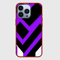 Чехол для iPhone 13 Pro Фиолетово-белые полосы на чёрном фоне, цвет: 3D-красный