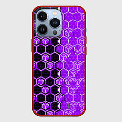 Чехол iPhone 13 Pro Техно-киберпанк шестиугольники фиолетовый и чёрный