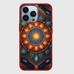 Чехол для iPhone 13 Pro Симметричный орнамент - мандала узор со светящейся, цвет: 3D-красный
