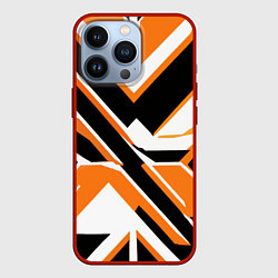 Чехол iPhone 13 Pro Чёрно-оранжевые широкие линии на белом фоне