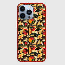 Чехол для iPhone 13 Pro Африка солнце пальмы, цвет: 3D-красный