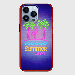 Чехол iPhone 13 Pro Неоновые пальмы и фламинго summer vibes