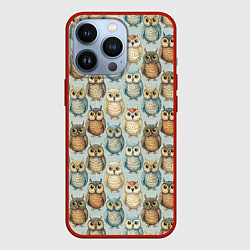 Чехол для iPhone 13 Pro Совы птицы паттерн, цвет: 3D-красный